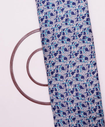 white and blue paint brush print rayon fabric